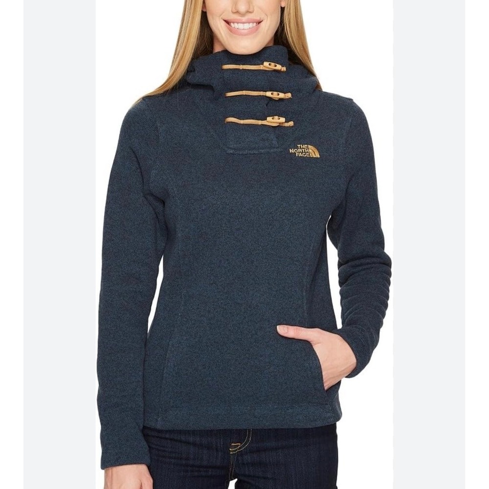 The North Face Crescent Hooded Pullover Blue‎ Heather Toggle Fleece Womens XS